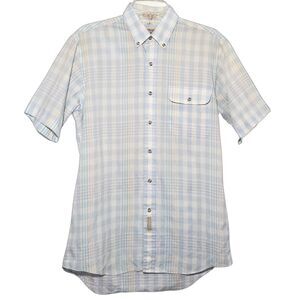 Vintage Woodward Shop Casual Shirt Mens Medium Gentleman's Fit Blue Plaid